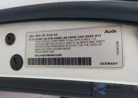 2017 Audi A4 2.0T Premium from USA, damaged, VIN WAUANAF46HN012459